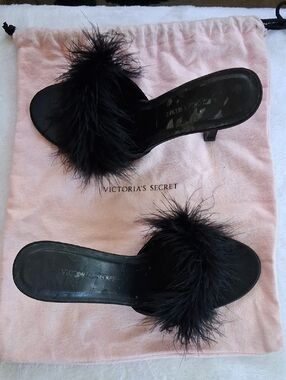 Victoria's Secret Black Feather Slide Mules